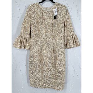 NWT Betsy & Adam Gold Sequined Flutter Sleeve Dress $239